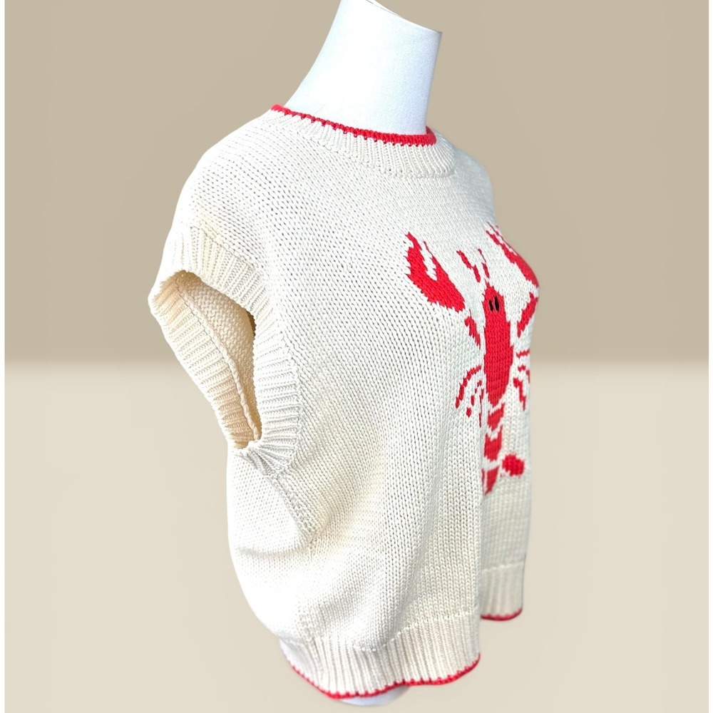 Sunday Edition Lobster Sweater Vest SZ Large Cream Red NWT Coastal Knit - Picture 4 of 10